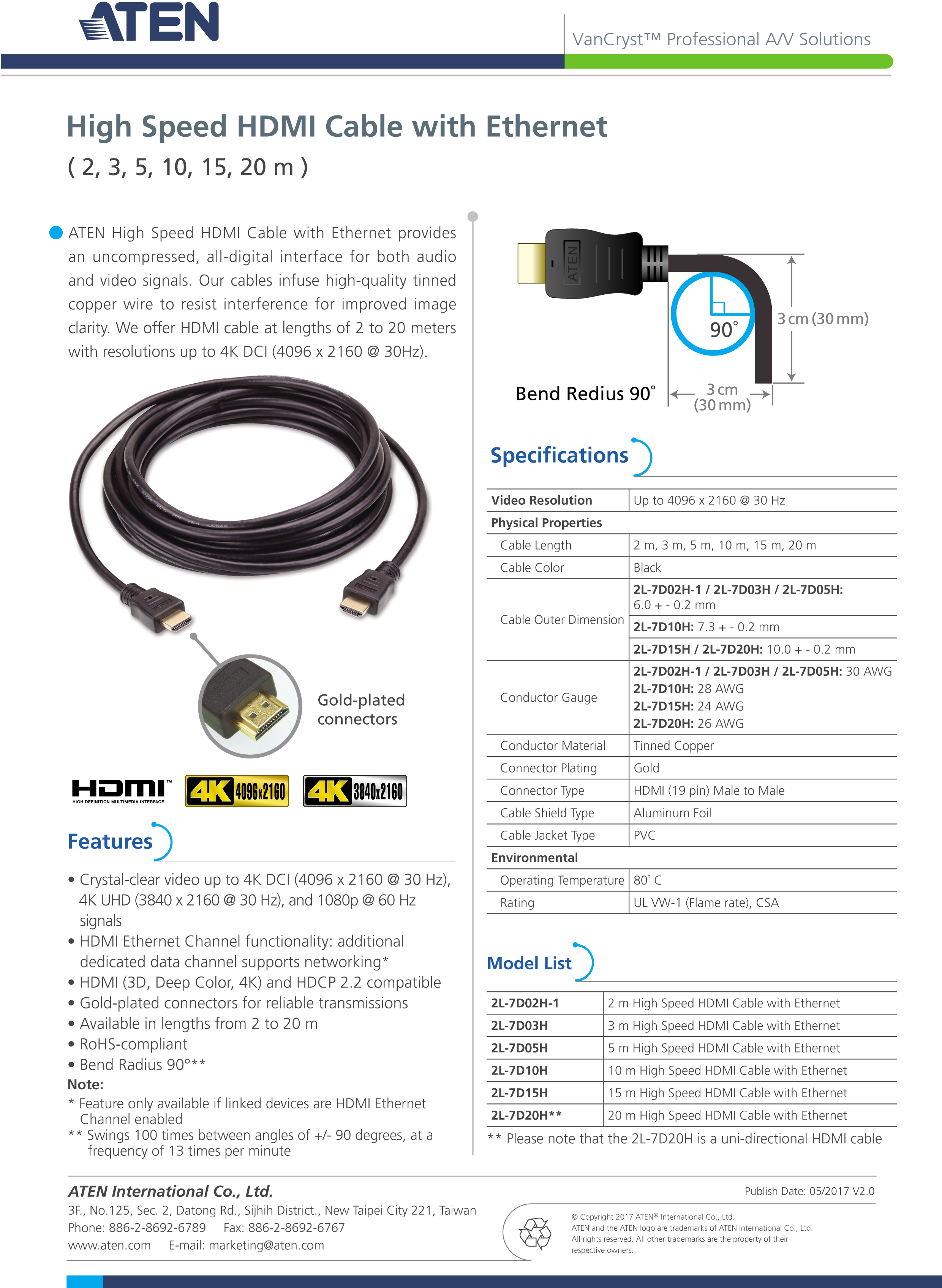 Câble HDMI Aten 2L-7D10H Noir 10 m